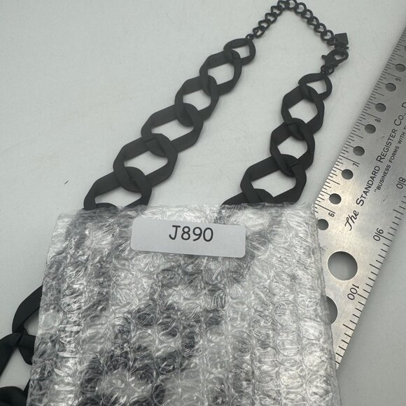 Black Chunky Matte Chain Link Necklace Adjustable Lobster Clasp - Picture 5 of 5